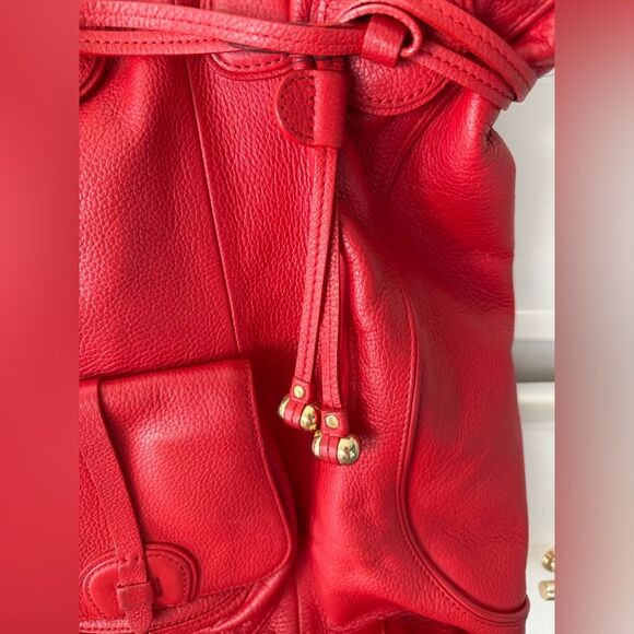 Isaac Mizrahi Large RED 100% genuine Leather Bag Tote Purse gold hardware - Picture 14 of 16